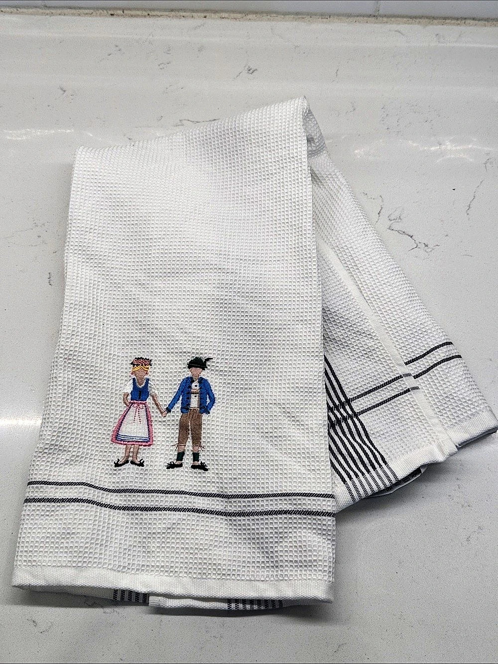 Landherzl Barbara Porta Lankesstatt Embroidered Striped Kitchen Towel Waffle